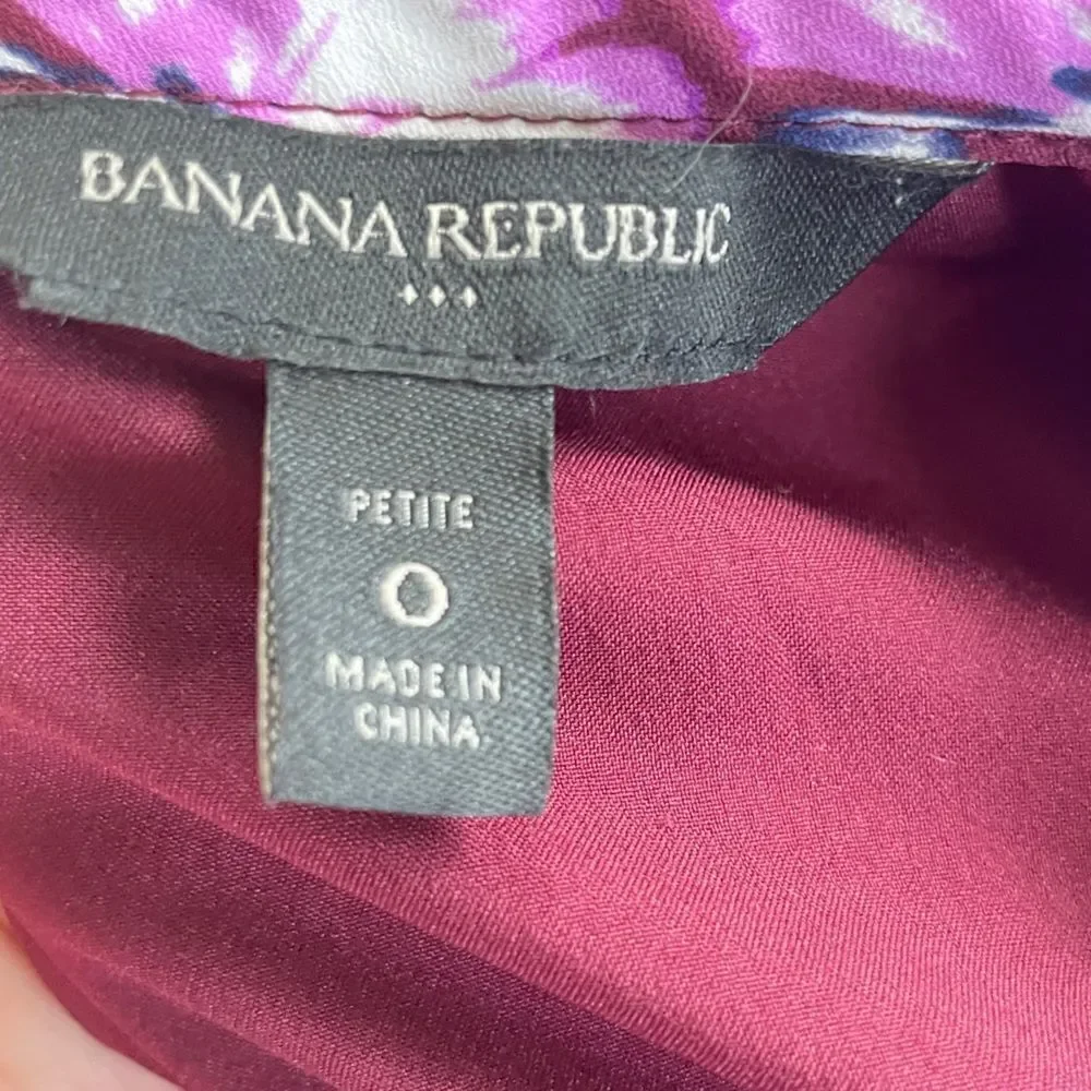 Banana Republic Purple Floral Short Sleeve Pleated Fit & Flare Dress